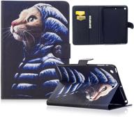 🐱 premium synthetic leather stand cover with card slots and corner protection for ipad mini 2/3, cat wearing coat logo