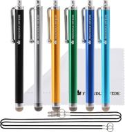 🖊️ the friendly swede bundle of micro-knit hybrid fiber tip universal capacitive stylus pens in silver, aqua blue, green, dark blue, yellow, and black logo