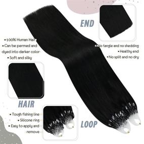 img 3 attached to 💇 24-дюймовые накладные волосы Ugeat Micro Loop - волосы Remy Micro Bead, 1 г/прядь, 50 г, глянцево чёрные (#1) - волосы человека с микро кольцами