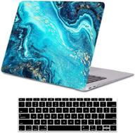 🔵 lapac macbook air 13 inch case marble a2337 m1 a2179 a1932 2020 2019 2018, navy blue marbles mac air 13" case, teal hard shell case retina with touch id, sea wave design - including keyboard cover logo