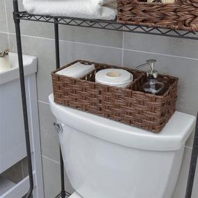 img 3 attached to 🧺 Bathroom Storage Baskets for Organizing, Set of 2 Tank Baskets in Brown Wicker, Dimensions 14.4" x 6.1" x 4.3