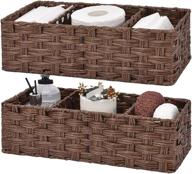 🧺 bathroom storage baskets for organizing, set of 2 tank baskets in brown wicker, dimensions 14.4" x 6.1" x 4.3 логотип