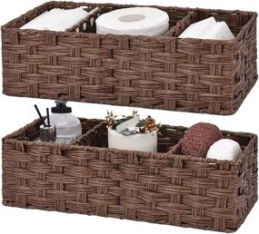 img 4 attached to 🧺 Bathroom Storage Baskets for Organizing, Set of 2 Tank Baskets in Brown Wicker, Dimensions 14.4" x 6.1" x 4.3