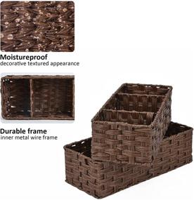 img 1 attached to 🧺 Bathroom Storage Baskets for Organizing, Set of 2 Tank Baskets in Brown Wicker, Dimensions 14.4" x 6.1" x 4.3