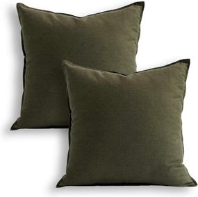 img 4 attached to 🌿 18x18 Solid Cotton Linen Green Throw Pillow Case with Zipper - Euro Sham Cushion Case for Chair/Bed/Couch - Cool Pillow Cover - Decorative Pillowcase (45 x 45cm) - 2 Packs, Olive Green