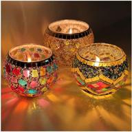 iq glass votive candle holders: handmade artwork tea light set of 3 for home and party decorations logo