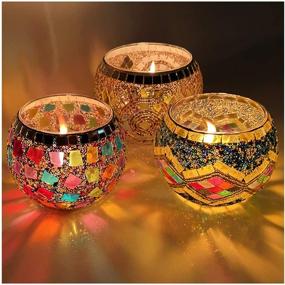 img 4 attached to IQ Glass Votive Candle Holders: Handmade Artwork Tea Light Set of 3 for Home and Party Decorations