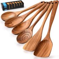 🥄 zulay kitchen premium wooden cooking utensils set - 6 pc non-stick comfort grip wooden utensils - smooth teak wooden spoon set for cooking logo