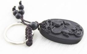 img 2 attached to FOY-MALL Chinese Zodiac Rat Ebony Wood Carved Men Women Bag Keyring For Gift M1107