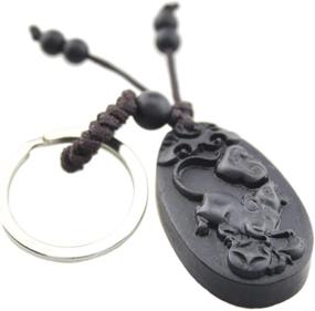 img 4 attached to FOY-MALL Chinese Zodiac Rat Ebony Wood Carved Men Women Bag Keyring For Gift M1107