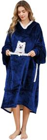 img 4 attached to 🐾 Pet Favorites: Oversized Wearable Blanket Hoodie with Giant Pocket, Cozy Unisex Blanket Sweatshirt for Women and Men, Thick Flannel Blanket with Sleeves, Super Warm and Sherpa Lined, One Size Fits All (Navy)