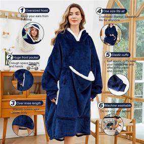 img 2 attached to 🐾 Pet Favorites: Oversized Wearable Blanket Hoodie with Giant Pocket, Cozy Unisex Blanket Sweatshirt for Women and Men, Thick Flannel Blanket with Sleeves, Super Warm and Sherpa Lined, One Size Fits All (Navy)