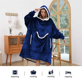 img 1 attached to 🐾 Pet Favorites: Oversized Wearable Blanket Hoodie with Giant Pocket, Cozy Unisex Blanket Sweatshirt for Women and Men, Thick Flannel Blanket with Sleeves, Super Warm and Sherpa Lined, One Size Fits All (Navy)