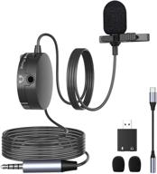 lavalier microphone with 20ft cable & headphone jack - professional omnidirectional lapel mic for video, interview, vlogging, noise reduction - compatible with phone, camera, pc, mac os логотип