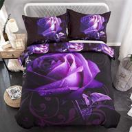 🌸 stylish and comfortable purple duvet cover queen: reversible rose print, zipper closure, 3-piece set (1 duvet cover + 2 pillowcases) - ideal for girls and adults room decor, soft microfiber bedding - queen size 90"x90 logo