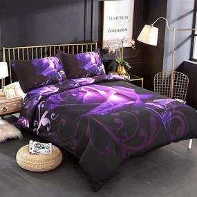 img 3 attached to 🌸 Stylish and Comfortable Purple Duvet Cover Queen: Reversible Rose Print, Zipper Closure, 3-Piece Set (1 Duvet Cover + 2 Pillowcases) - Ideal for Girls and Adults Room Decor, Soft Microfiber Bedding - Queen Size 90"x90