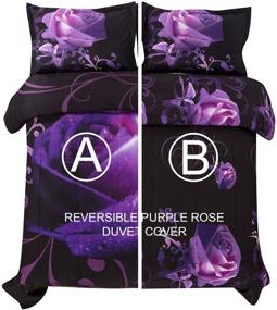 img 2 attached to 🌸 Stylish and Comfortable Purple Duvet Cover Queen: Reversible Rose Print, Zipper Closure, 3-Piece Set (1 Duvet Cover + 2 Pillowcases) - Ideal for Girls and Adults Room Decor, Soft Microfiber Bedding - Queen Size 90"x90