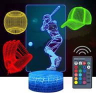 🏀 set of 4 baseball 3d night lights (baseball, baseball cap, baseball glove, playing baseball), dddnightlight led illusion lamp with 16 color change remote control, for bedroom, living room, kids' room, boys' xmas gift - 50x60 size логотип