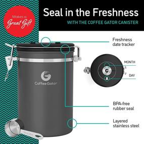 img 3 attached to Large Gray Coffee Gator Stainless Steel Grounds and Beans Canister with Measuring Scoop, CO2-Release Valve, Date-Tracker