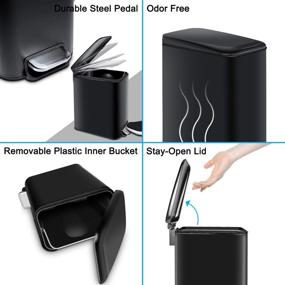 img 2 attached to H+LUX Slim Small Bathroom Trash Can: Soft Close Lid, Removable Inner Wastebasket, Rectangular Foot Pedal Trash Bin - Perfect for Bathroom, Bedroom, Office - 5L/1.3Gal, Black