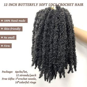 img 3 attached to 🦋 12-дюймовые косички Vinieesha Butterfly Locs Crochet Hair - 6 пачек коротких состаренных чёрных кос для женщин - Предварительно закрученные неряшливые и состаренные локоны из искусственных волос Soft Locs (1B#)