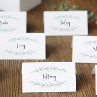 🌿 uniqooo 50 pack greenery table place cards, seating cards, elegant botanical wreath twig design for wedding, party, bridal shower, banquet catering, any events, 3.5 x 2 inches logo