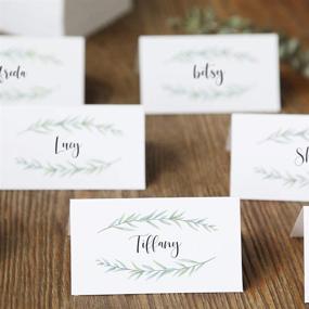 img 4 attached to 🌿 UNIQOOO 50 Pack Greenery Table Place Cards, Seating Cards, Elegant Botanical Wreath Twig Design for Wedding, Party, Bridal Shower, Banquet Catering, Any Events, 3.5 x 2 inches