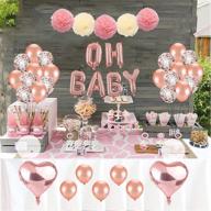 🌹 rose gold baby shower decoration set - kwayi, with oh baby banner, rose gold balloons, and tissue paper pom poms. total of 35pcs for baby shower party decorations logo