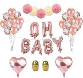 img 3 attached to 🌹 Набор украшений для бэби-шауэра Rose Gold - Kwayi, с флажком OH Baby, розовыми воздушными шариками и бумажными пушинками. Всего 35 штук для украшения вечеринки бэби-шауэра.