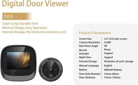 img 3 attached to Digitharbor Video Door Scope Viewer - Built-in 600mAh Lithium Battery with Cyclic Storage - Digital Peephole Viewer for Doors - Camera with Door Open Chime - 2.4 Inches Color LCD Screen - 320x420p Resolution - 0.3MP - 90 Degree View