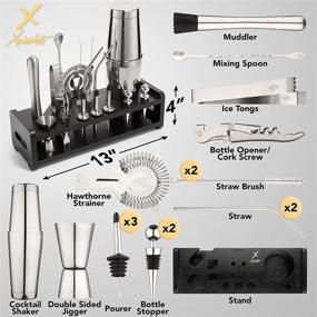 img 3 attached to Premium 23-Piece Cocktail Shaker Set by Xavier Kit - Bartender Kit with Bamboo Stand and Boston Shaker - High-Quality Stainless Steel Professional Bar Set for Home and Bars