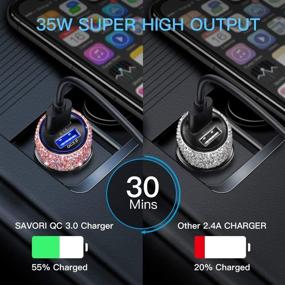 img 2 attached to 💎 SAVORI Quick Charge Car Charger - Dual USB Car Adapter with Bling Rhinestones Crystal Fast Charging Car Decors - Compatible for iPhone Xs Max XR X Plus, iPad Pro/Air 2/Mini, Samsung Galaxy (Pink)