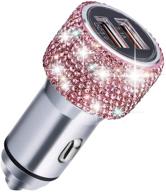 💎 savori quick charge car charger - dual usb car adapter with bling rhinestones crystal fast charging car decors - compatible for iphone xs max xr x plus, ipad pro/air 2/mini, samsung galaxy (pink) logo