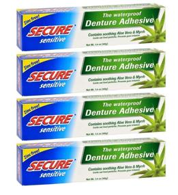 img 4 attached to Zinc-Free Waterproof Denture Adhesive with Aloe Vera & Myrrh - Extra Strong Hold for Sensitive Gums (4 Pack, 1.4 oz)