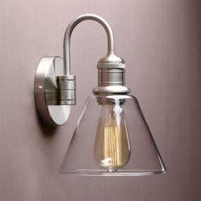 img 4 attached to 🛋️ Yosoan Vintage Industrial Wall Sconce Light Fixture with Flared Clear Glass Funnel Shade and Gooseneck Curved Rod - Ideal for Bathroom, Porch, Kitchen, Living Room, Hotel, Bar, Foyer (Brushed)