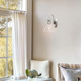 img 2 attached to 🛋️ Yosoan Vintage Industrial Wall Sconce Light Fixture with Flared Clear Glass Funnel Shade and Gooseneck Curved Rod - Ideal for Bathroom, Porch, Kitchen, Living Room, Hotel, Bar, Foyer (Brushed)