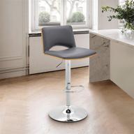 🪑 stylish armen living thierry adjustable swivel gray faux leather bar stool with walnut back and chrome finish logo