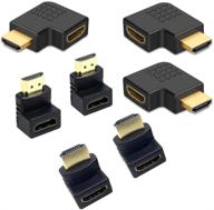 🔌 7 пакетов hdmi углового адаптера, комбо, 3 шт. вертикальный плоский угол влево и вправо на 90 градусов с 4 шт. 270 и 90 градусов hdmi адаптер мужского на женский, покрытие золотом, поддержка 3d, набор телевизионных соединителей. логотип