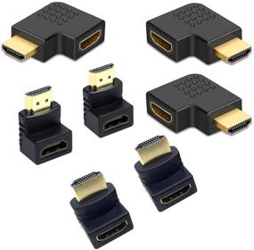 img 4 attached to 🔌 7 пакетов HDMI углового адаптера, комбо, 3 шт. вертикальный плоский угол влево и вправо на 90 градусов с 4 шт. 270 и 90 градусов HDMI адаптер мужского на женский, покрытие золотом, поддержка 3D, набор телевизионных соединителей.