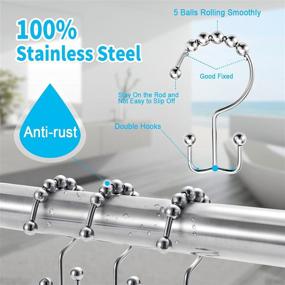 img 1 attached to 🚿 TENOVEL Stainless Steel Double Slide Shower Hooks: Rust-Resistant Shower Curtain Rings Set of 12