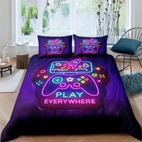 img 1 attached to Vintage Video Game Inspired Boys Game Comforter Cover Set with Zipper Ties - Purple Duvet Cover, Controller Pattern Decor Bedding Set - Full Size