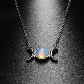 img 3 attached to Captivating RUIZHEN Silver Triple Moon Goddess Symbol Opal Pendant Necklace with Natural Stone