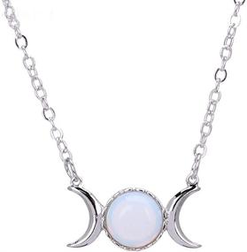 img 4 attached to Captivating RUIZHEN Silver Triple Moon Goddess Symbol Opal Pendant Necklace with Natural Stone