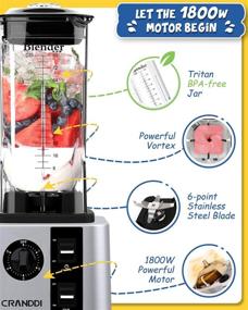 img 2 attached to 🥤 CRANDDI K95-S Professional Countertop Blenders: 1800W High-Speed Shakes and Smoothies | Variable Speed | Self-Cleaning + 80oz BPA-Free Jar