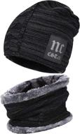 winter beanie hat scarf set: cozy knit with fleece lining for men and women logo