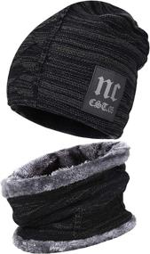 img 4 attached to Winter Beanie Hat Scarf Set: Cozy Knit with Fleece Lining for Men and Women