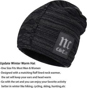 img 3 attached to Winter Beanie Hat Scarf Set: Cozy Knit with Fleece Lining for Men and Women