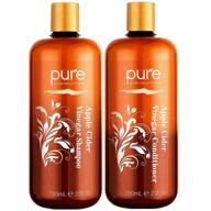 🍏 sulfate-free apple cider vinegar shampoo and conditioner set for damaged and oily hair. combo pack to reduce dandruff, frizz, and split ends. logo