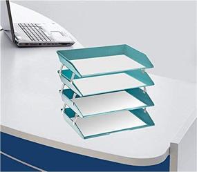 img 1 attached to 📚 Acrimet Facility 4 Tier Letter Tray Side Load Plastic Desktop File Organizer - Solid Green Color: Efficient and Stylish Organization Solution