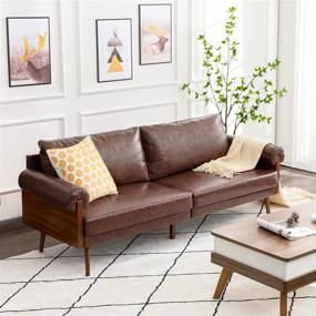 img 3 attached to 🛋️ Vonanda Mid-Century Modern Sofa - Faux Leather Upholstered 3-Seat Couch with Round Arms, Metal Legs - Ideal for Small Living Room, Apartment, Dorm, Bedroom, Office - Chestnut Brown